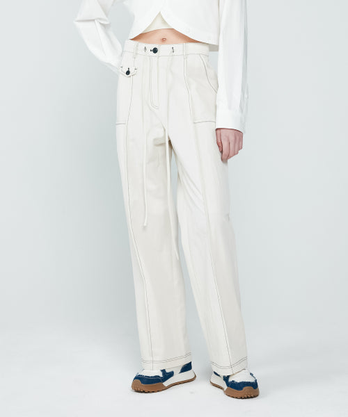 STITCH WIDE PANTS - 2 COLORS IVORY