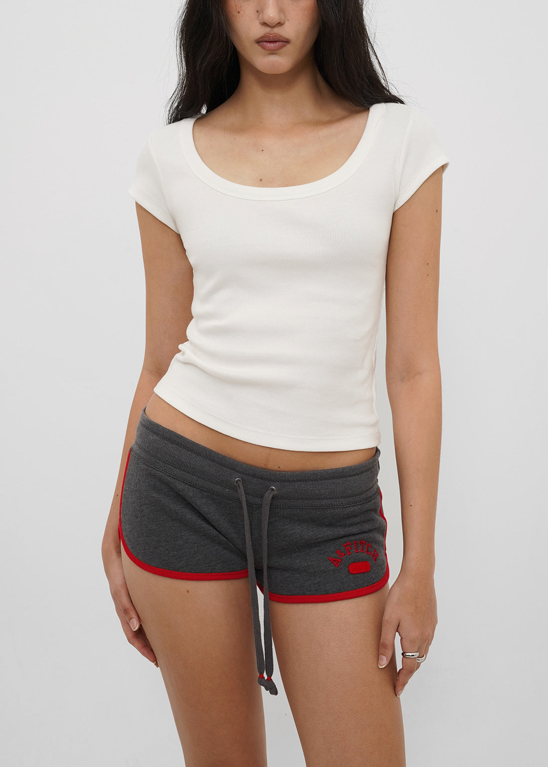BASIC RIBBED WIDE U-NECK CAP SLEEVE SHORT SLEEVE TEE 6