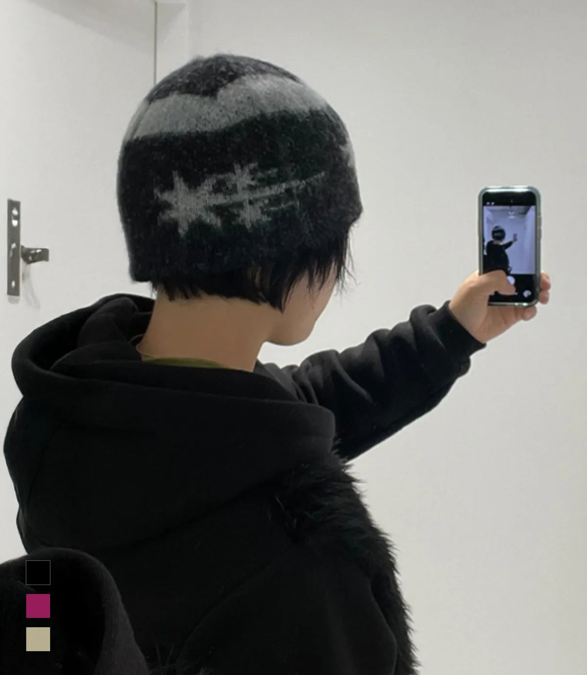 STRIPE 3STAR LOGO MOHAIR BEANIE_3colors