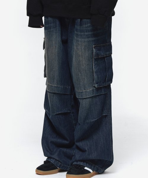 WIDE PANEL CARGO DENIM PANTS - 2 COLORS INDIGO
