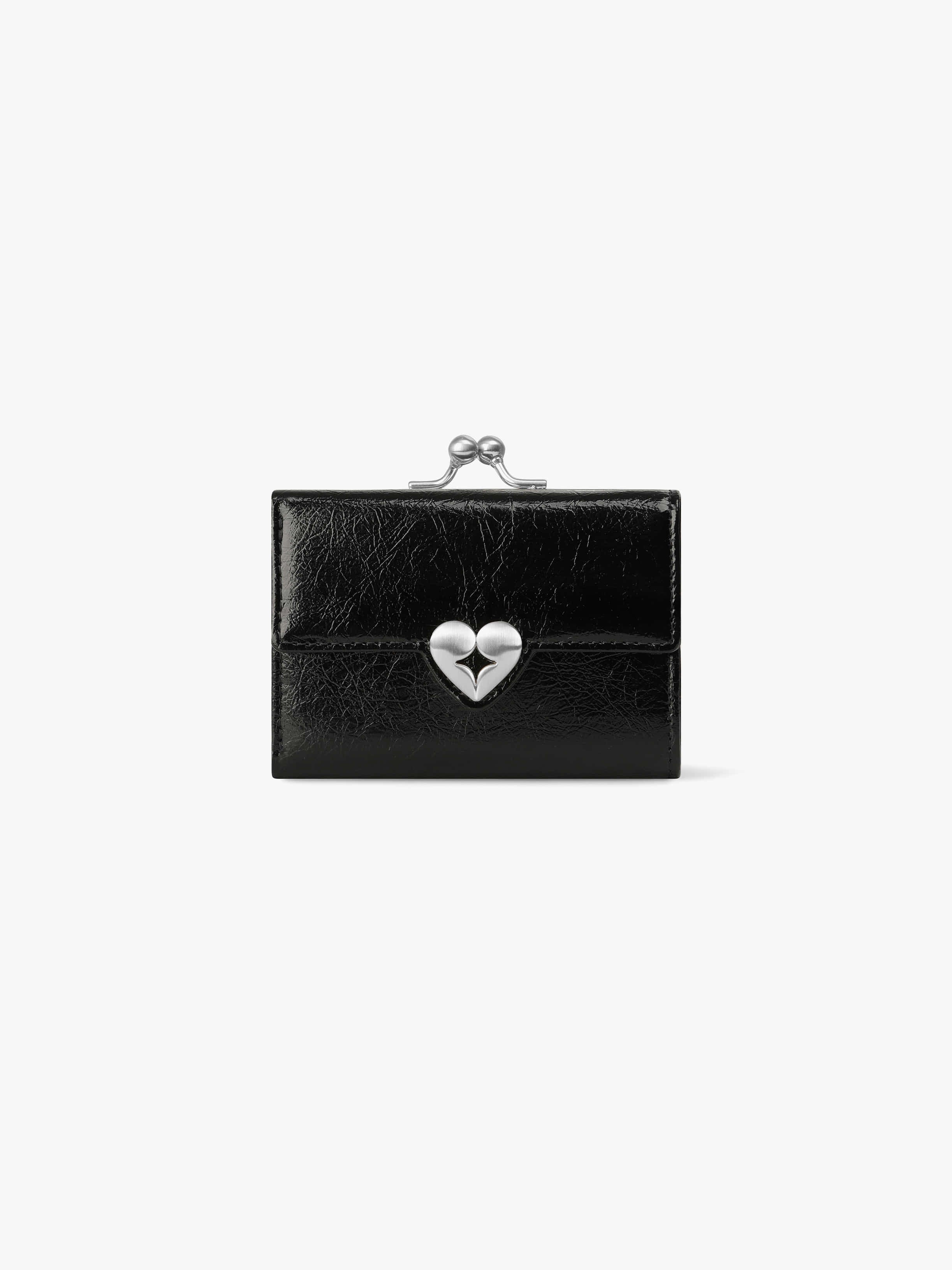 CRINKLE HEARTY FRAME WALLET - BLACK
