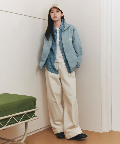 W LOW WAIST TUCK WIDE DENIM PANTS ECRU - 2 COLORS AS SHOWN