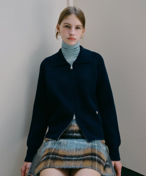 W CIRCLE LOGO ZIPUP CARDIGAN - 2 COLORS NAVY