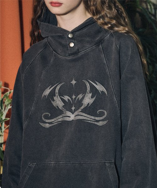 STAR PIGMENT SNAP HOODIE BLACK