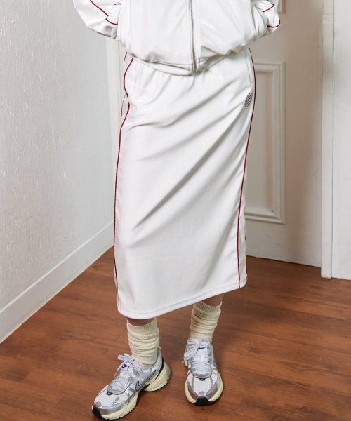 VELVET TRACK LONG SKIRT - 2 COLORS WHITE