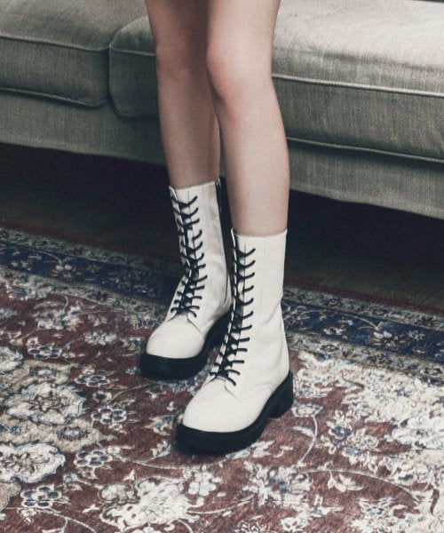 LACE-UP LONG WALKER BOOTS TANIA WHITE