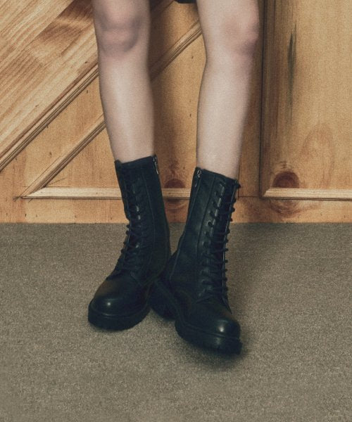 LACE-UP LONG WALKER BOOTS TANIA BLACK