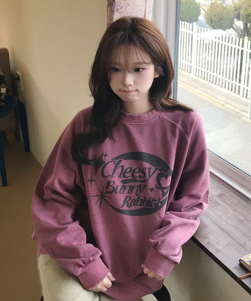 CHEESY BUNNY RAGLAN PIGMENT SWEATSHIRT - 2 COLORS DUSTY PINK