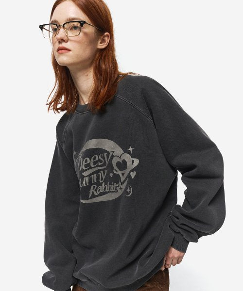 CHEESY BUNNY RAGLAN PIGMENT SWEATSHIRT - 2 COLORS SMOKE BLACK