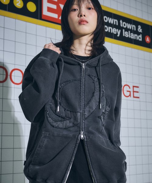 2-WAY CP STAR PIGMENT HOOD ZIP-UP - 2 COLORS BLACK