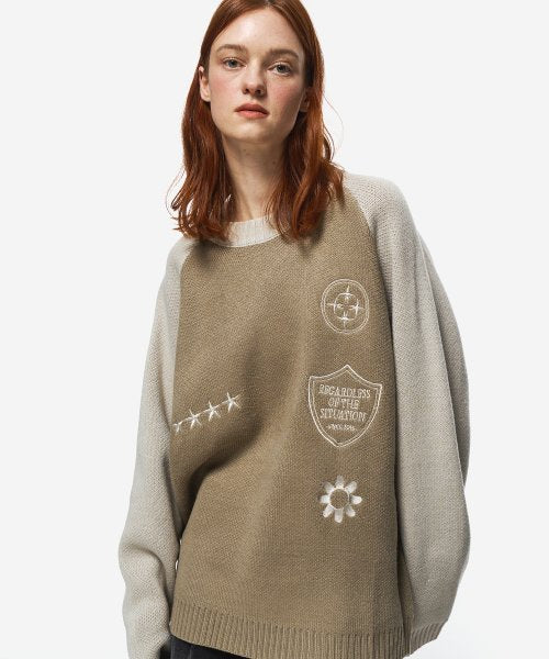 MIXED EMBROIDERY SWEATER CREAM