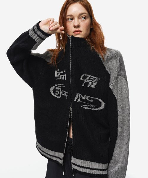 2-WAY CURVED KNIT ZIP-UP - 2 COLORS BLACK