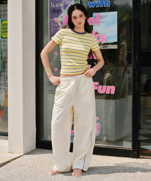 SIDE LINE WIDE TRACK PANTS - 4 COLORS CREAM