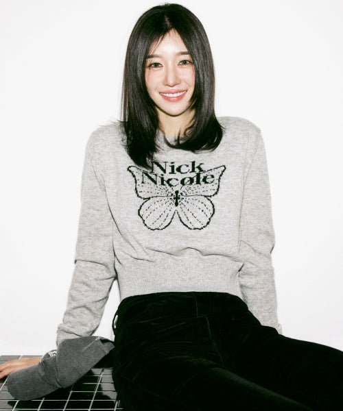 CASHMERE BUTTERFLY SIGNATURE CROP KNIT #徐睿知同款! - 6 COLORS GREY