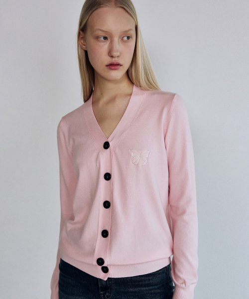 MINIMAL V NECK BUTTERFLY CARDIGAN #徐睿知同款! - 5 COLORS PINK