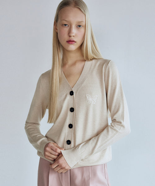 MINIMAL V NECK BUTTERFLY CARDIGAN #徐睿知同款! - 5 COLORS BEIGE