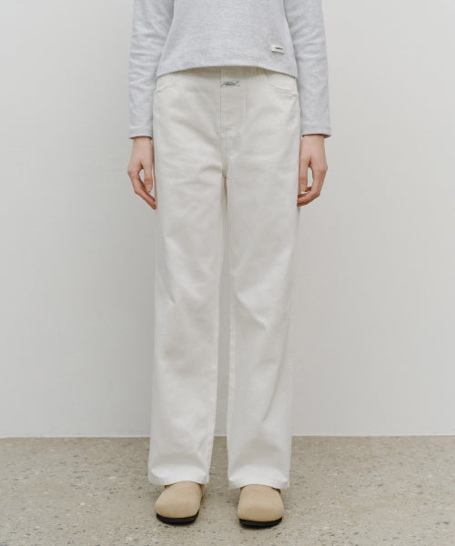 W HIGH STRAIGHT DENIM PANTS - 2 COLORS WHITE
