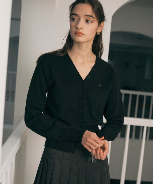 V NECK BASIC CARDIGAN - 4 COLORS BLACK