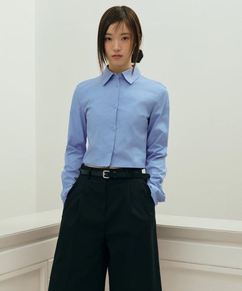 WOMENS SLIM FIT CROP SHIRT #韓韶禧同款! - 6 COLORS BLUE