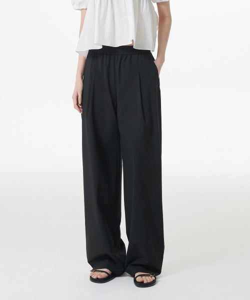 ONE TUCK WIDE BANDING SLACKS - 2 COLORS BLACK