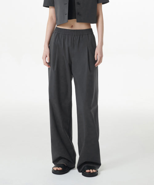 ONE TUCK WIDE BANDING SLACKS - 2 COLORS GRAY