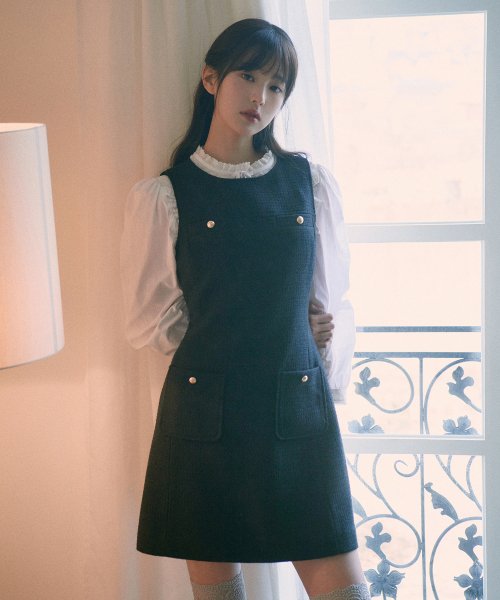 TWEED SLEEVELESS ONEPIECE - 2 COLORS BLACK