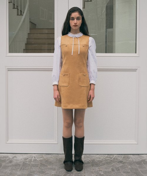 TWEED SLEEVELESS ONEPIECE - 2 COLORS BEIGE
