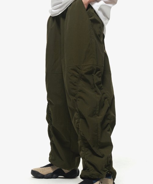 SHIRRING WIDE NYLON PANTS - 3 COLORS KHAKI
