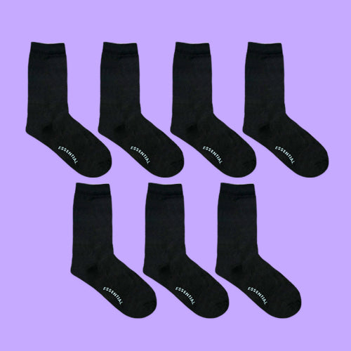 7-PACK UNISEX ESSENTIAL MID SOCKS - 5 COLORS BLACK