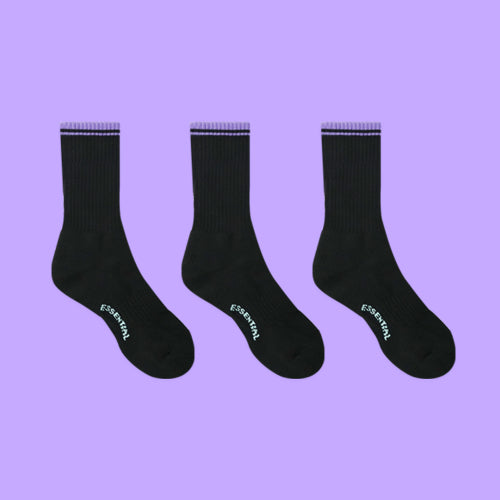 3-PACK UNISEX ESSENTIAL SPORTS SOCKS - 2 COLORS BLACK