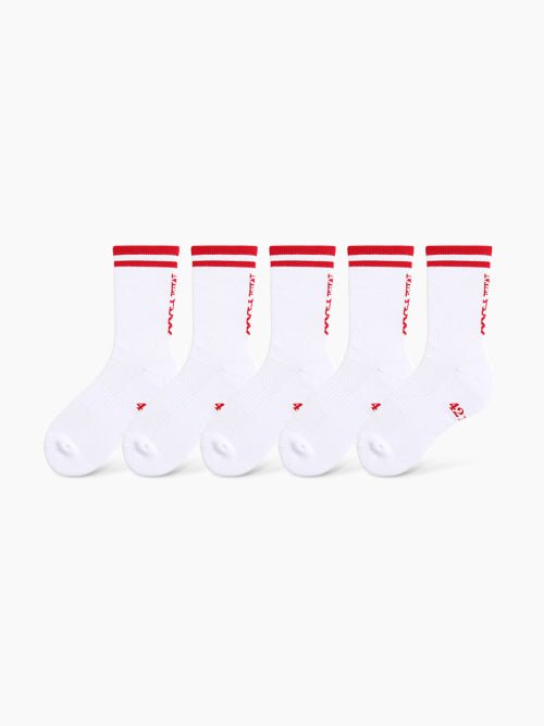 [5 PACK] RUNNING CREW FLOGGER FIT SOCKS - 3 COLORS WHITE