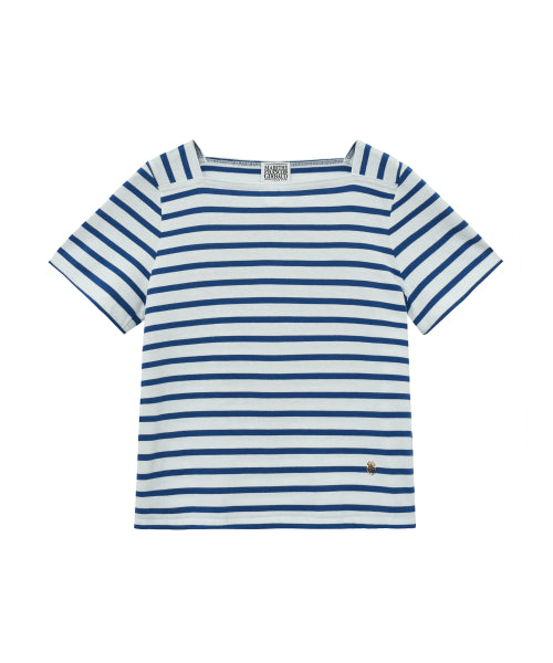 W SQUARE NECK STRIPE HALF TEE - 2 COLORS BLUE