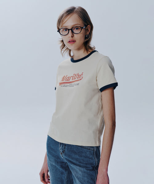 W VINTAGE BASEBALL RINGER TEE - 4 COLORS IVORY