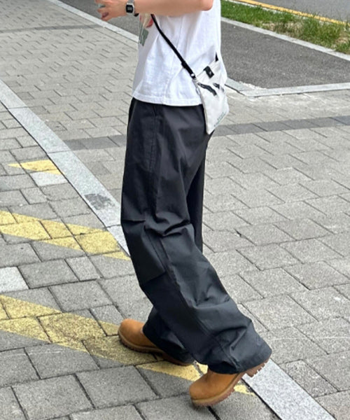 WIDE FIT STRING PARACHUTE PANTS - 2 COLORS DARK GREY