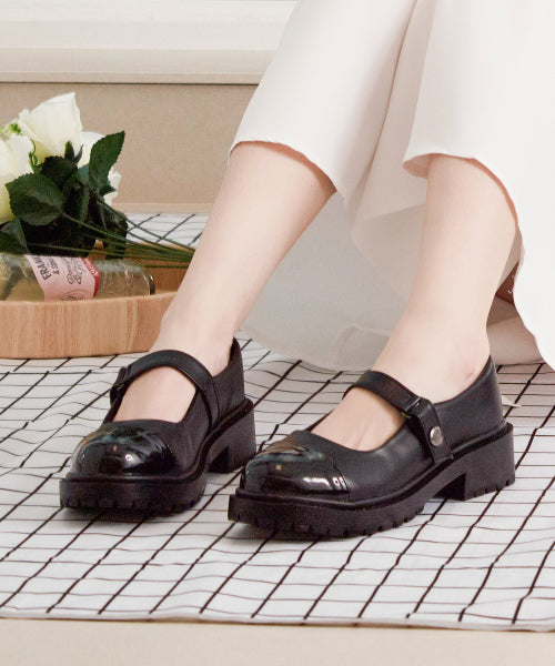 ROUND TOE CHUNKY MARY JANE BLACK