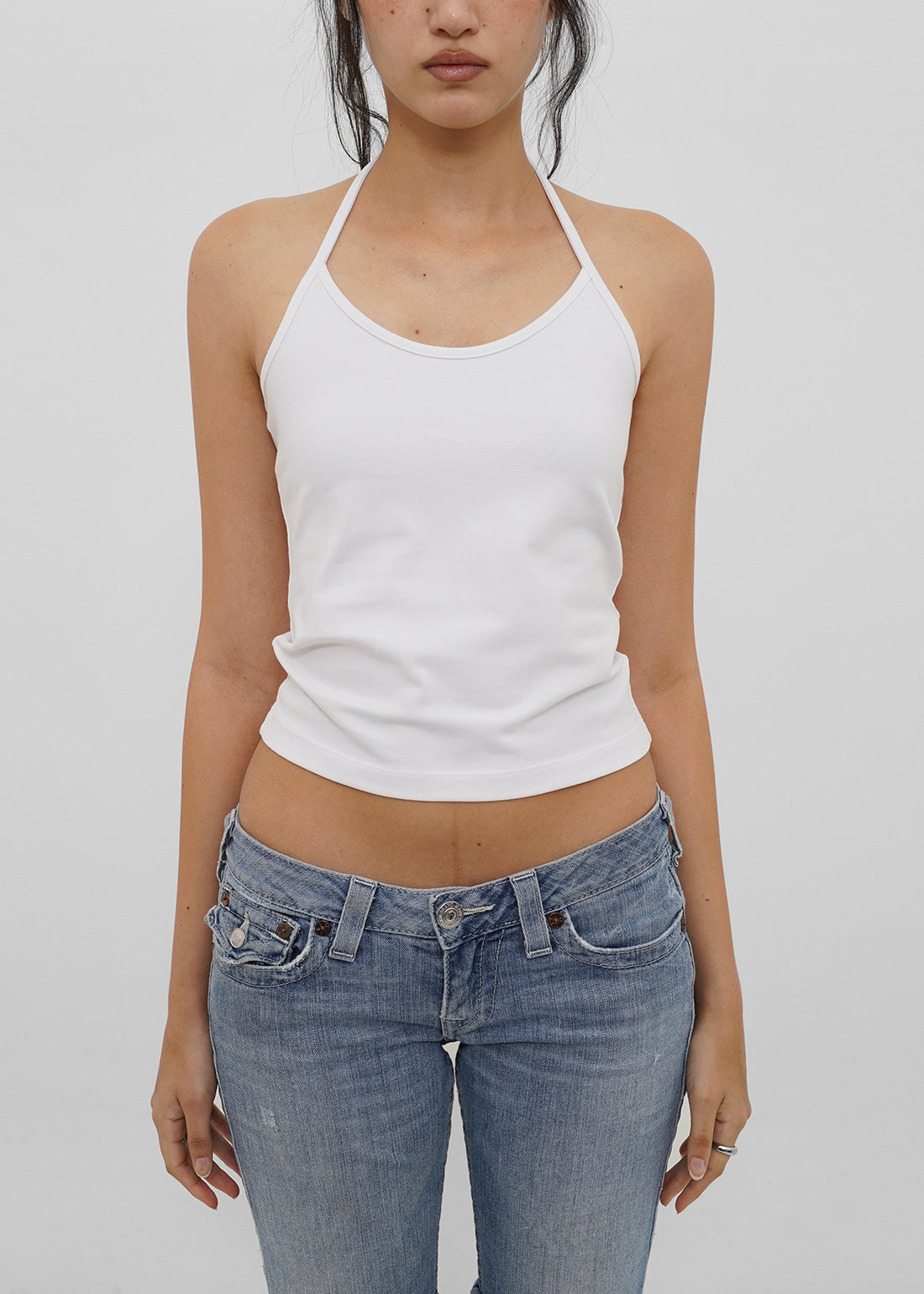 STRETCH COTTON STRAP HALTER TANK 12