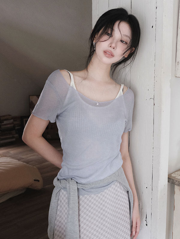 RUFFLE SEE-THROUGH SHORT SLEEVE TEE - 3 COLORS