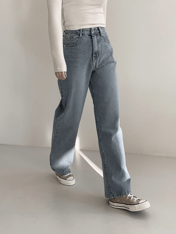 TODAY WIDE MID-BLUE DENIM PANTS