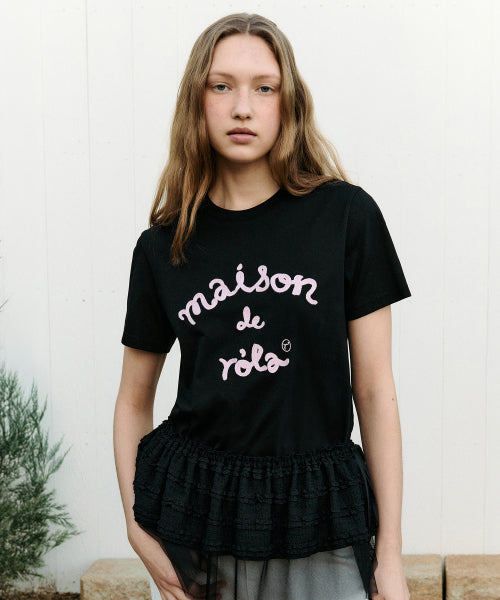 MAISON DE ROLA EMBROIDERY T SHIRT - 7 COLORS BLACK