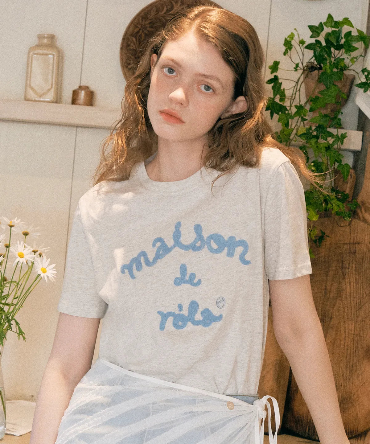 MAISON DE ROLA EMBROIDERY T-SHIRT MELANGE GRAY