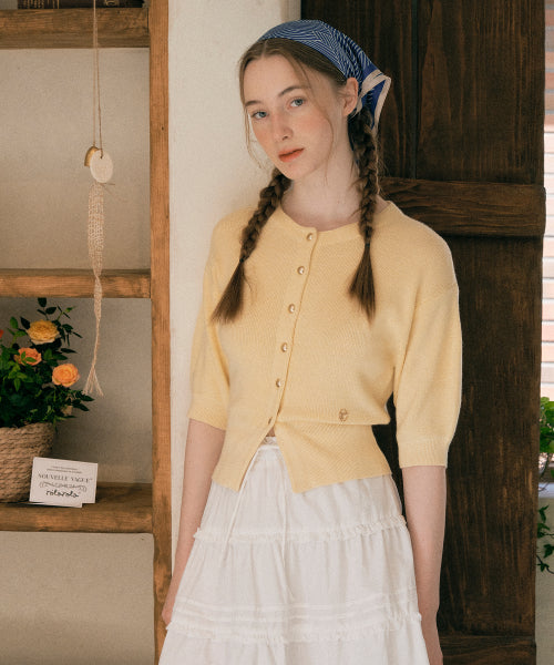 VOLUME SLEEVE HALF CARDIGAN - 4 COLORS YELLOW