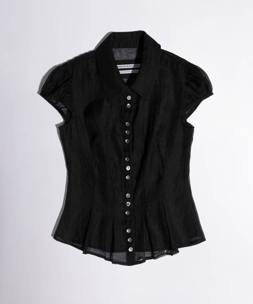 SHEER PLEATED HEM BLOUSE - 3 COLORS BLACK