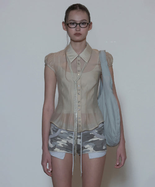 SHEER PLEATED HEM BLOUSE - 3 COLORS AS SHOWN
