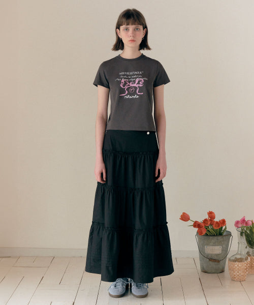 FRILL LONG SKIRT - 3 COLORS BLACK