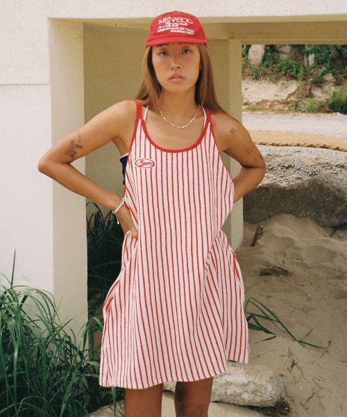 MENASOO SUMMER STRIPE TERRY STRAP ONEPIECE - 2 COLORS RED