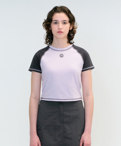 W RAGLAN STITCH CROP TEE LIGHT HEATHER - 3 COLORS PURPLE