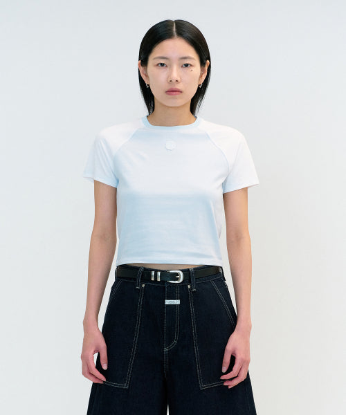W RAGLAN STITCH CROP TEE - 3 COLORS BLUE