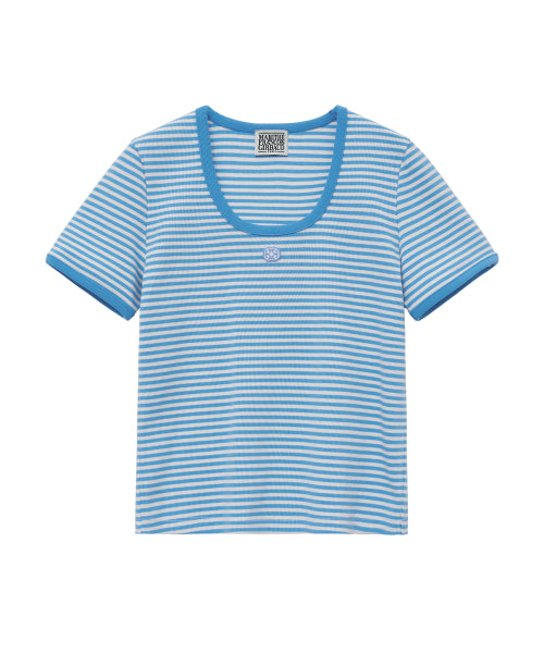 W DEEP NECK RINGER TEE - 4 COLORS BLUE