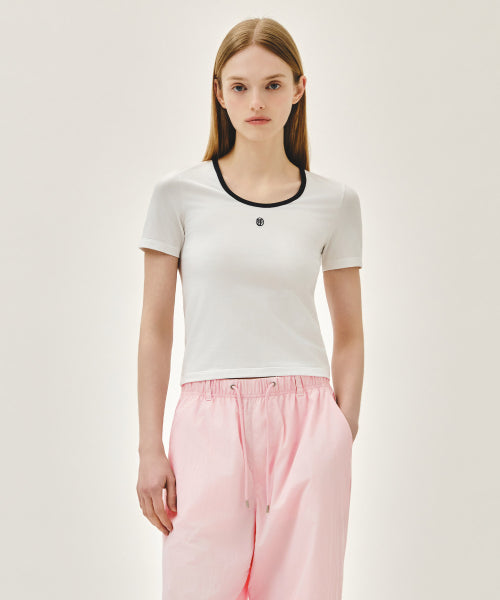 W DEEP NECK RINGER TEE - 4 COLORS WHITE