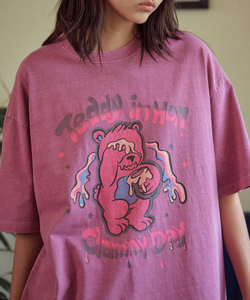 HONEY TEDDY PIGMENT SHORT SLEEVE TEE - 2 COLORS PINK